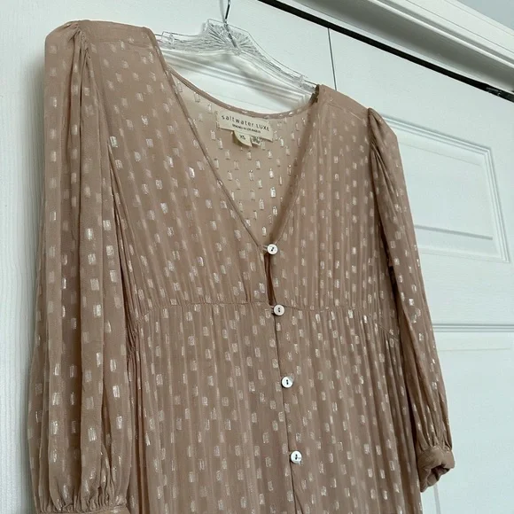 Saltwater Luxe Sheer Beige Boho Peasant Maxi Dress W/ Silver Accents - Size XS - Picture 2 of 5